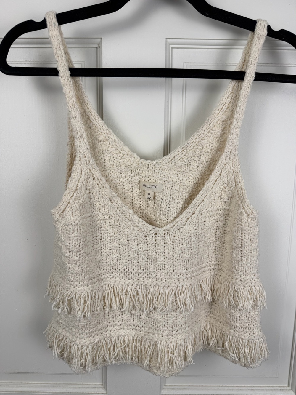 Pilcro Cream Crochet Knit Fringe Tank